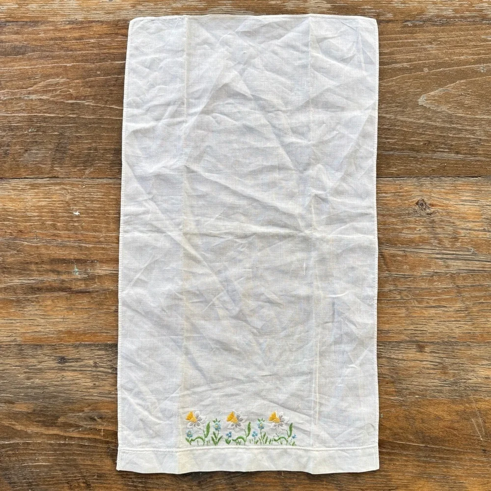 White Embroidered Linen Hand Towel
